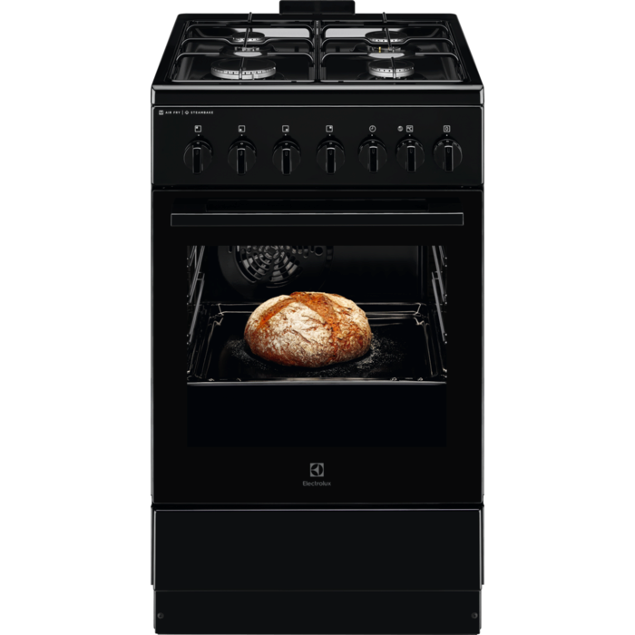 Akcija! Electrolux 600.sērijas gāzes plīts ar elektrisko cepeškrāsni, melna, 50cm